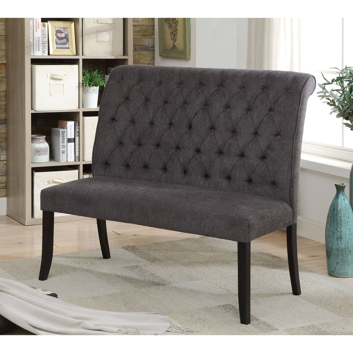 Ivory Chenille Tufted Dining Bench O2152