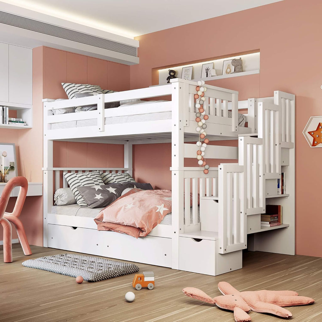Twin Over Twin/Full Bunk Bed with Trundle and Drawers Grey Z59230