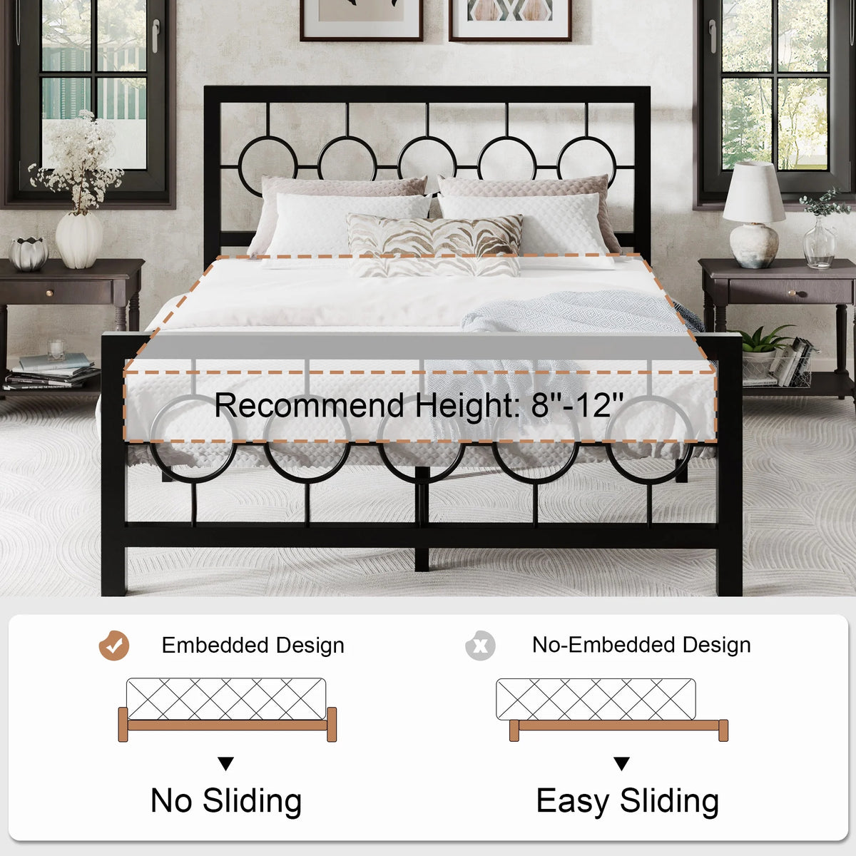 Black Queen Size Metal Platform Bed Frame with Headboard & Footboard D313