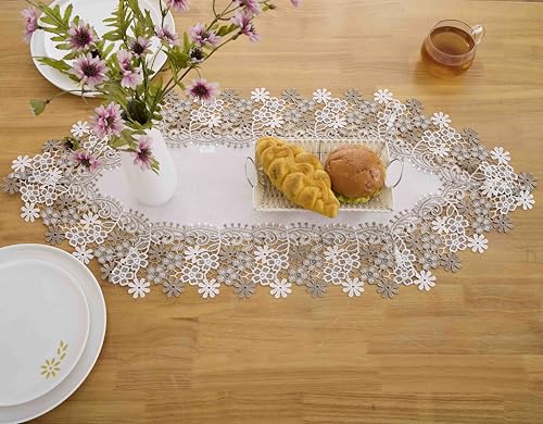 White Beige Floral Lace Table Runner 16” x 120” K83073