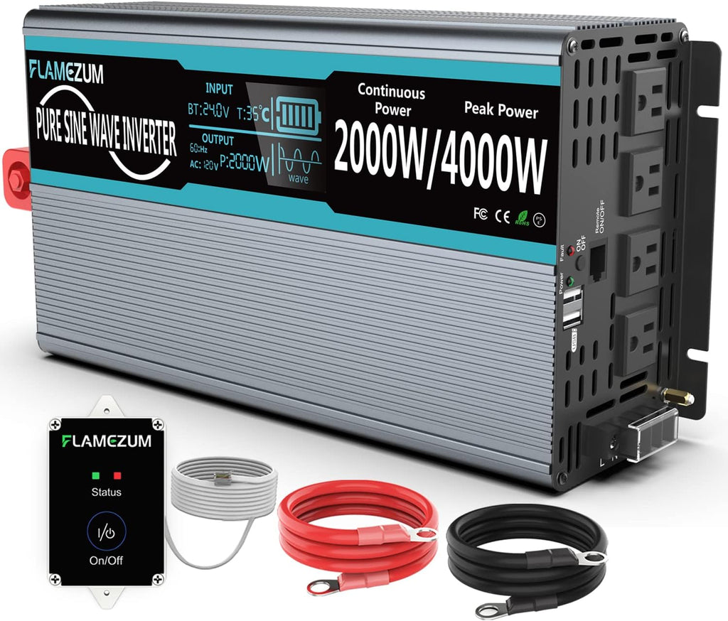 Pure Sine Wave 2000 Watt 12V DC to 110V/120V AC Power Inverter W8480