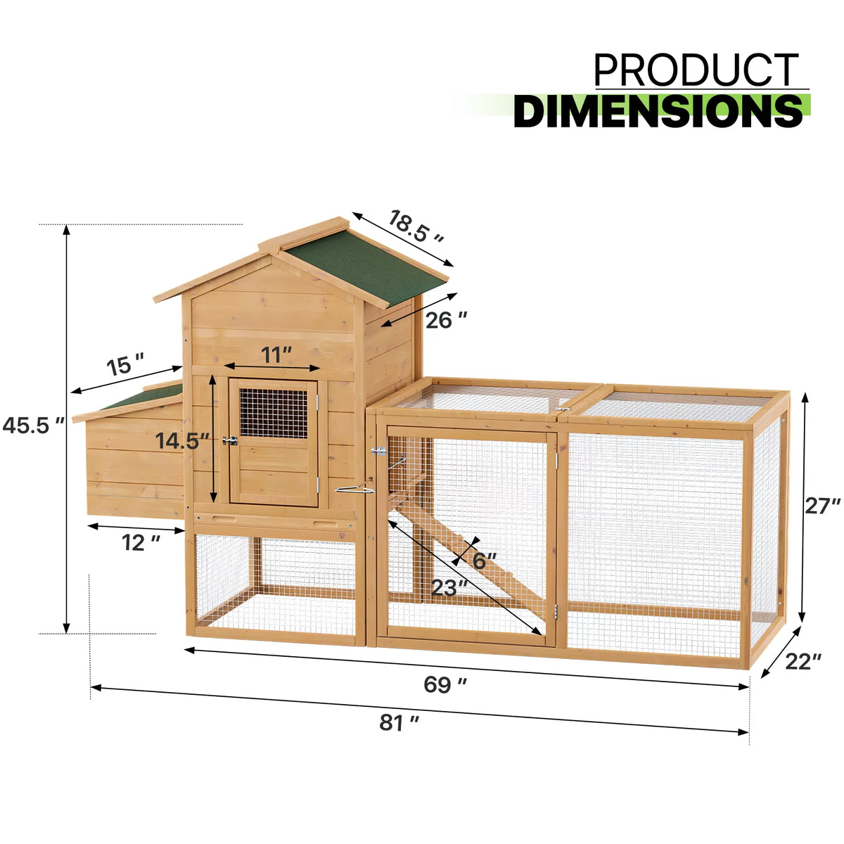 80 inch Wooden Chicken Coop with Nesting Box R5235