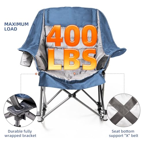 Oversized Padded Rocking Camping Chair with Cup Holder V1488