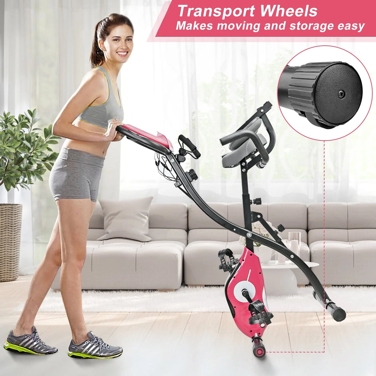Folding Upright Exercise Bike Stationary Cycling Bike Black J3222