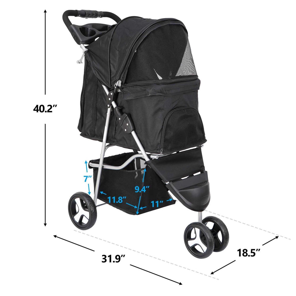 3 Wheel Foldable Pet Stroller with Storage Basket W3658