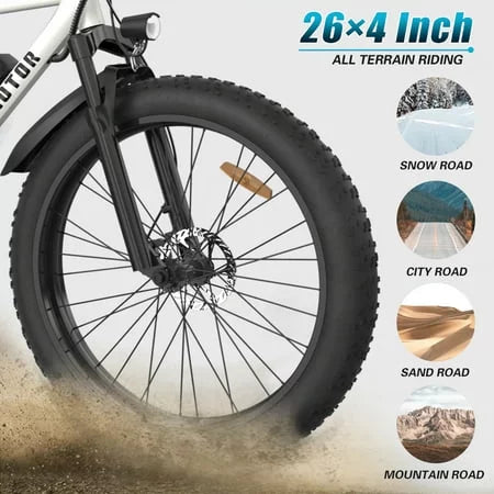 Electric Mountain Bike 750W 48V 13AH Removable Lithium Battery 26" 4.0 inch Fat Tire White O124935