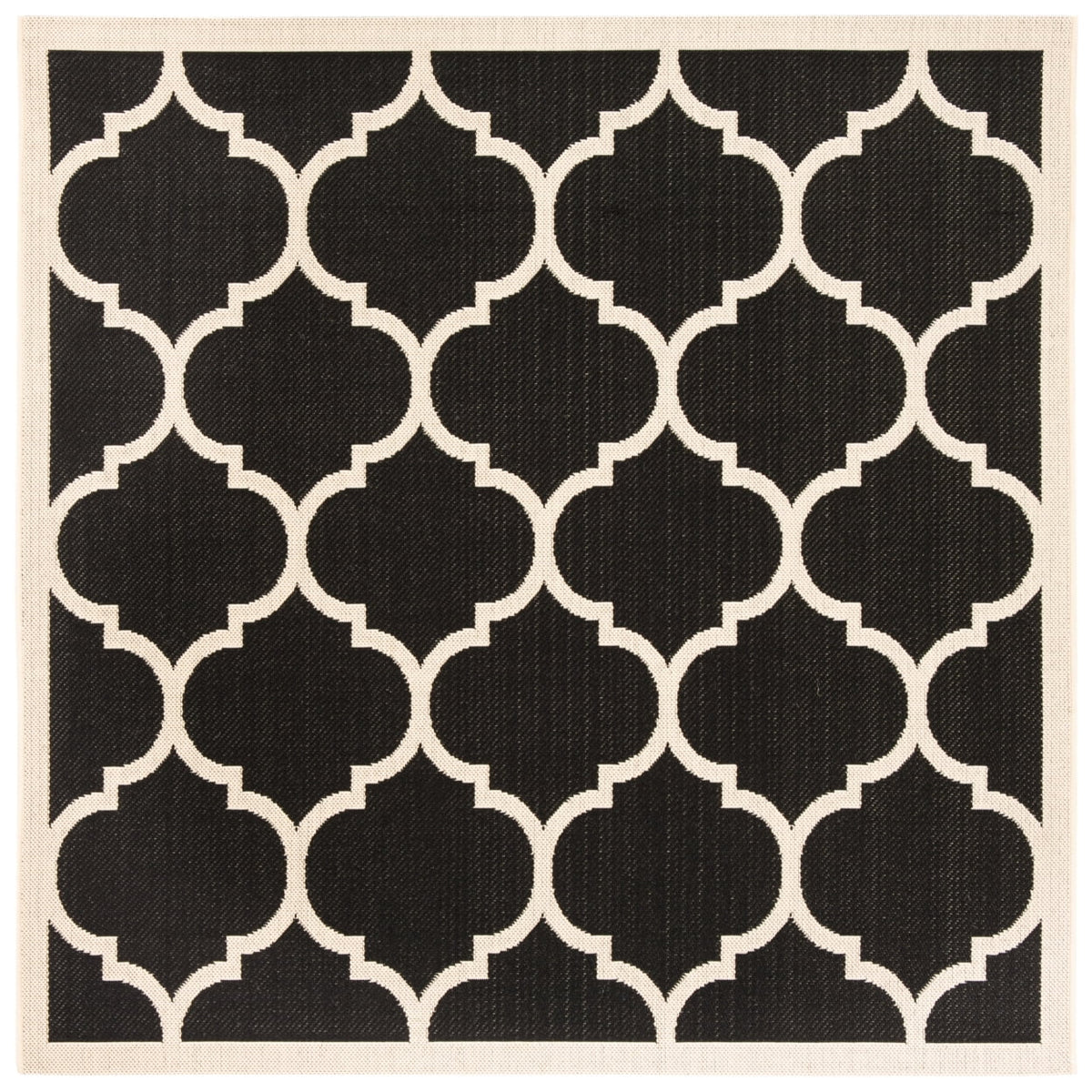 Black Beige Geometric Indoor/Outdoor Area Rug 4' x 4' Square R72609