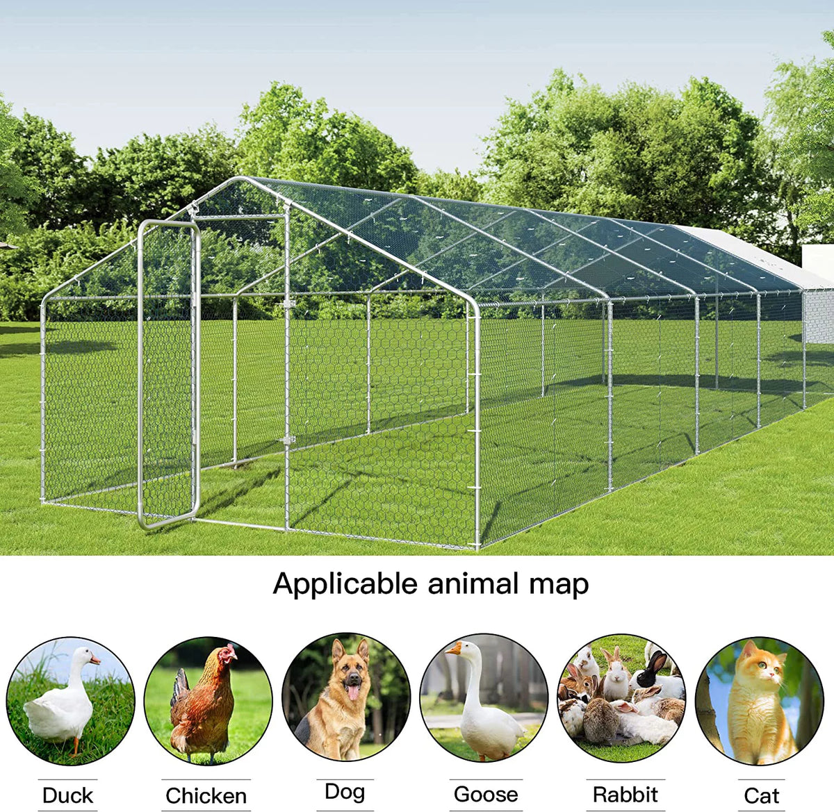 Large Metal Walk-in Chicken Coop with Waterproof UV Protection Cover V723671