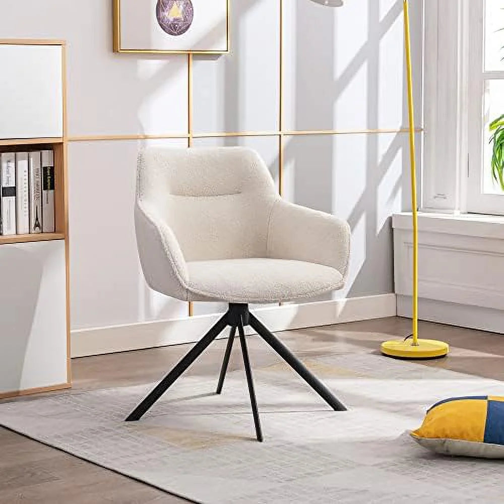 Cream White Swivel Armchair with Metal Legs D5407