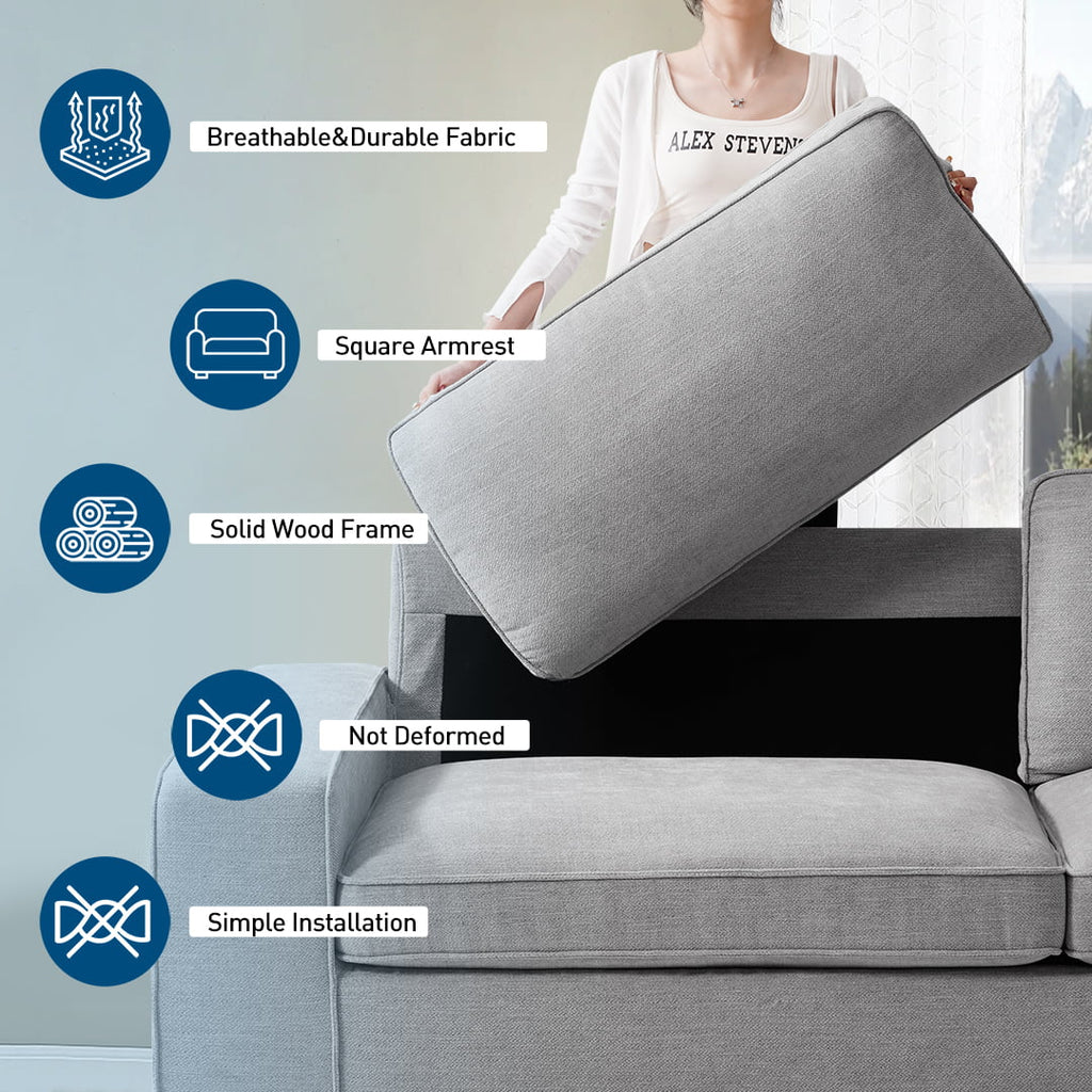 Light Grey Linen Loveseat Sofa with Solid Wood Frame D5400