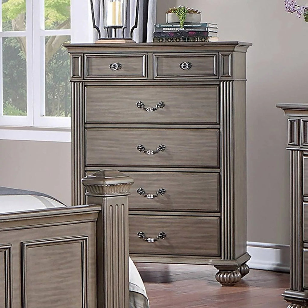 California King Size Bed Dresser Mirror 2 Nightstands Chest Gray Solidwood M1171