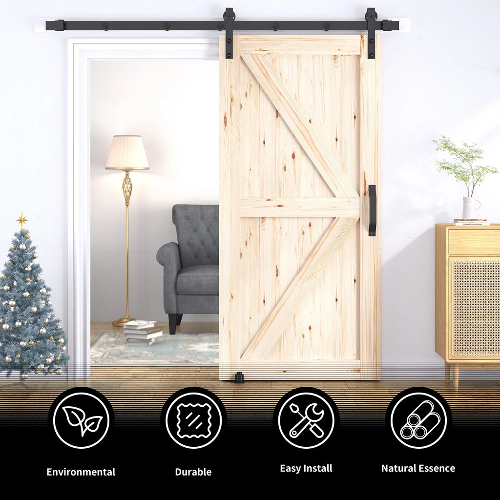 Unfinished Solid Spruce Wood Sliding Barn Door 36in x 84in C83216