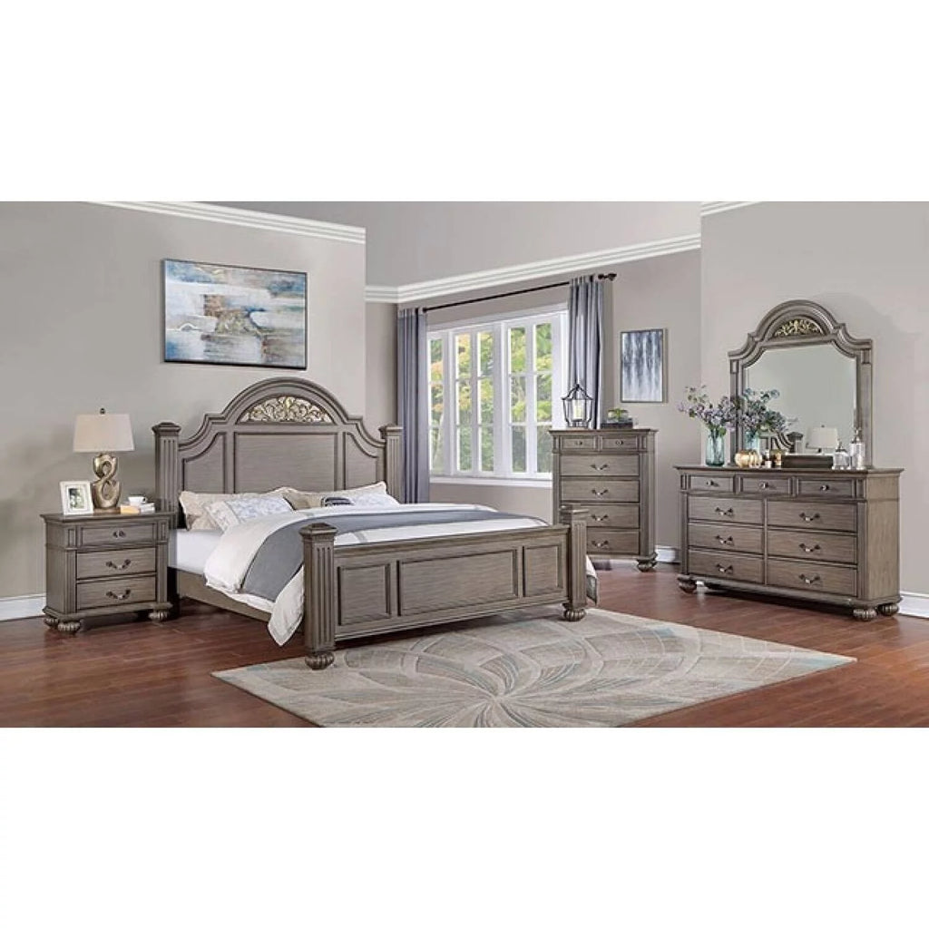California King Size Bed Dresser Mirror 2 Nightstands Chest Gray Solidwood M1171