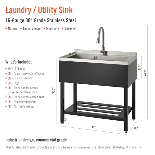 Stainless Steel Freestanding Single Bowl Utility Sink with Pull-Out Faucet K372647