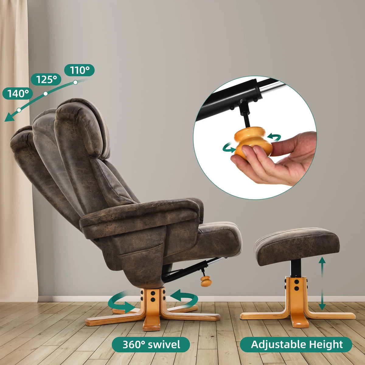 Gray PU Leather Swivel Recliner Chair with Ottoman I77066