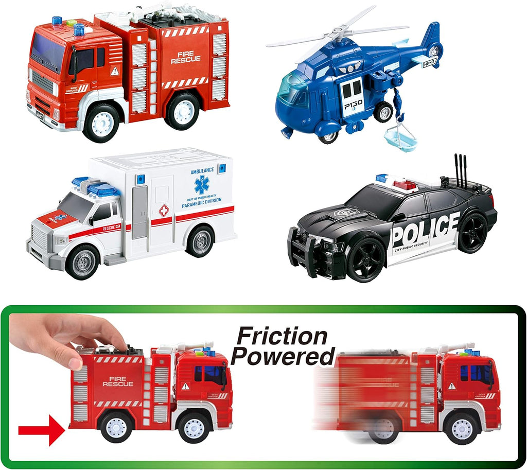 Friction Powered Emergency Vehicle Toy Playsets with Light and Sound Y267791