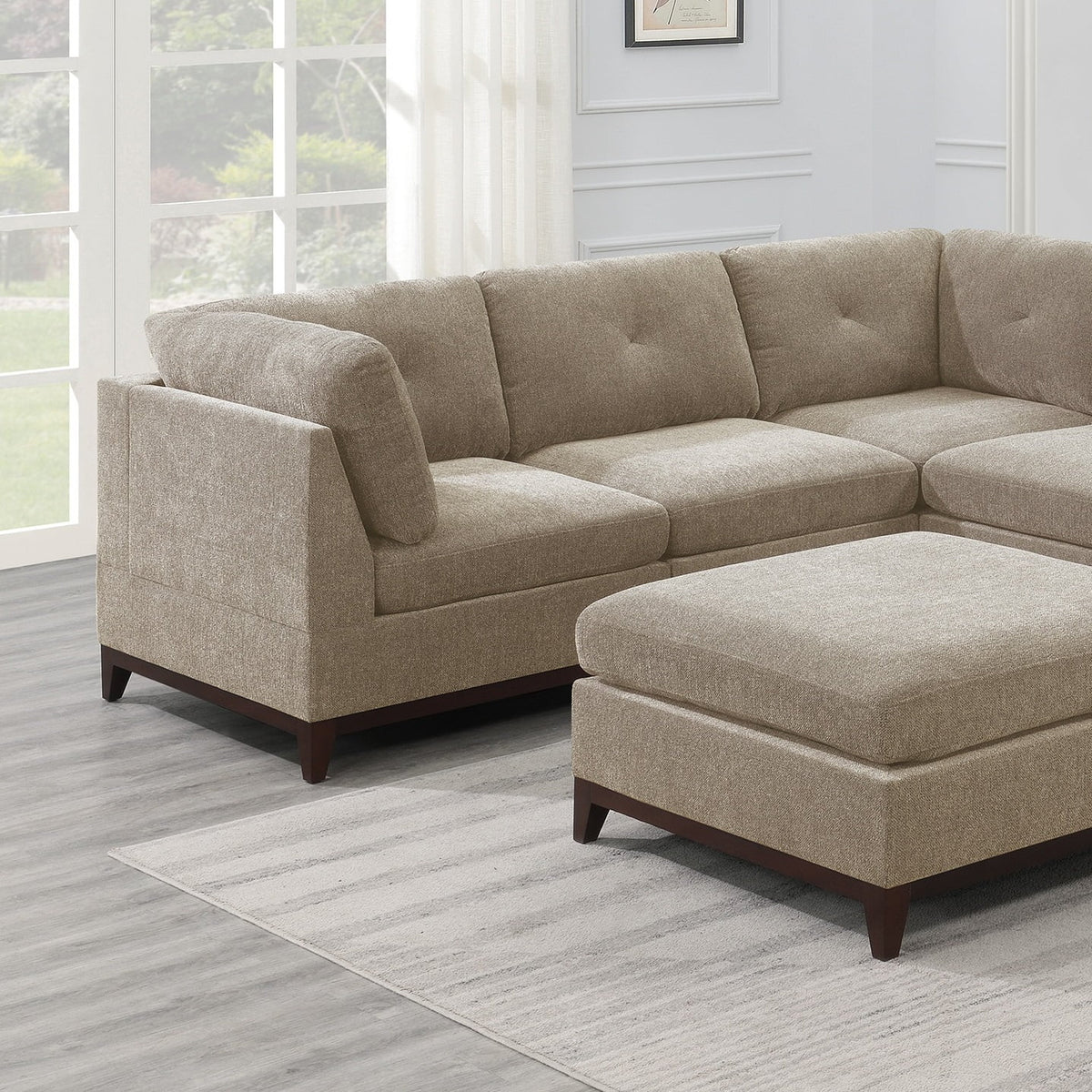 Chenille Camel L-Sectional Sofa Set 6pcs M1488