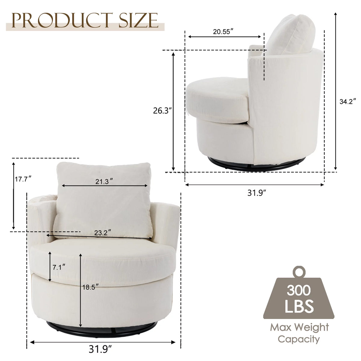 Beige Chenille Swivel Barrel Armchair G928933