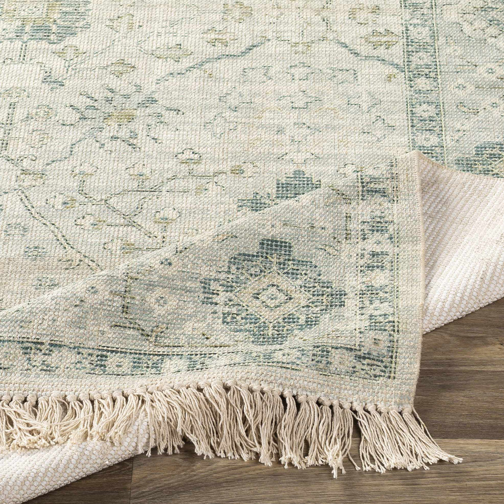Hand Woven Cotton Area Rug with Tassel Green Sage Beige Off White 6' x 9' W751896