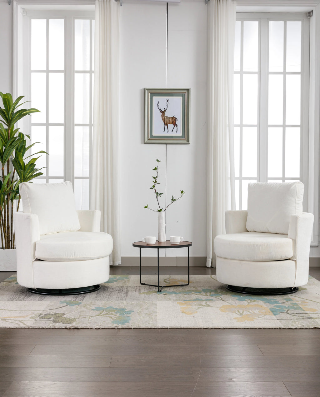 Beige Chenille Swivel Barrel Armchair G928933
