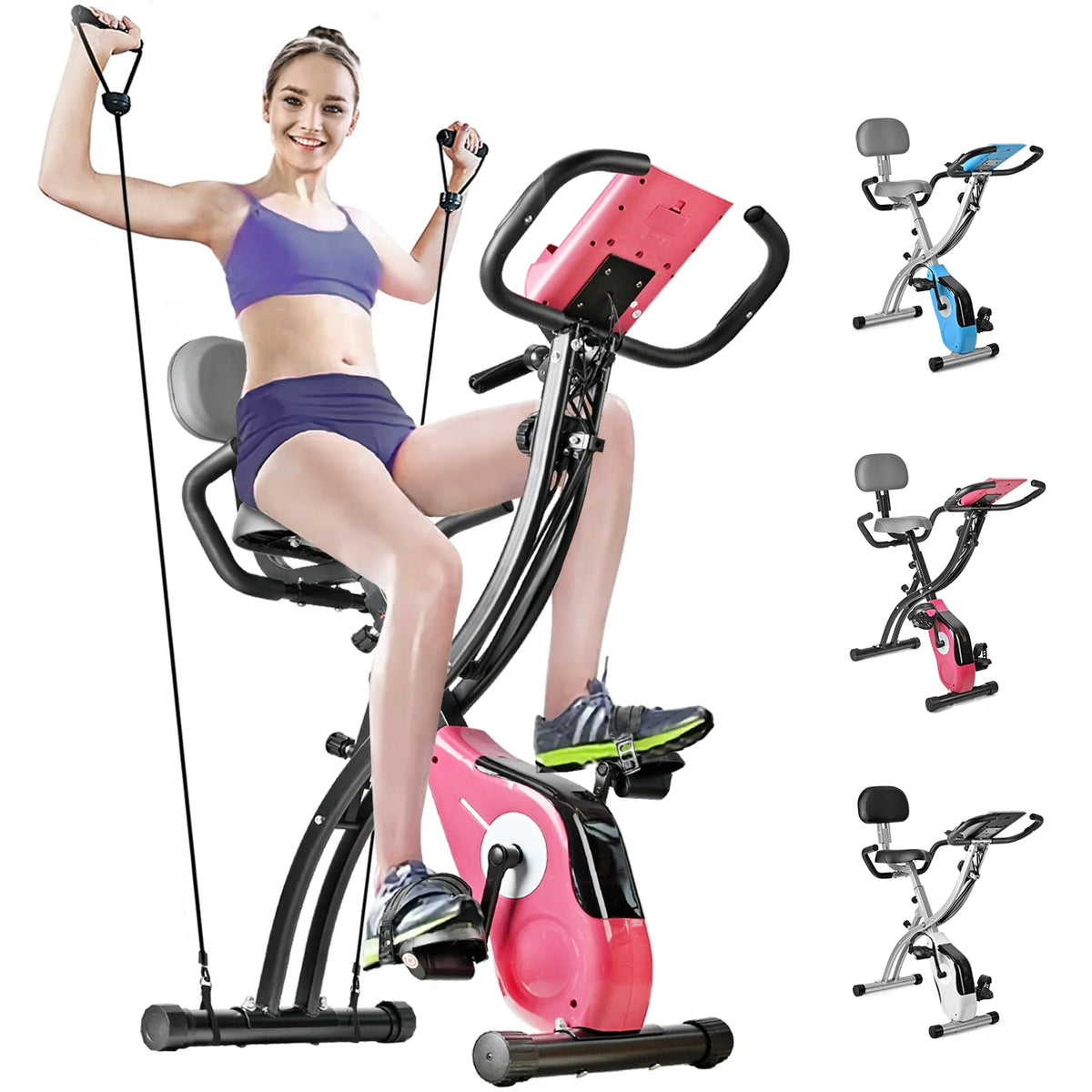 Folding Upright Exercise Bike Stationary Cycling Bike Black J3222