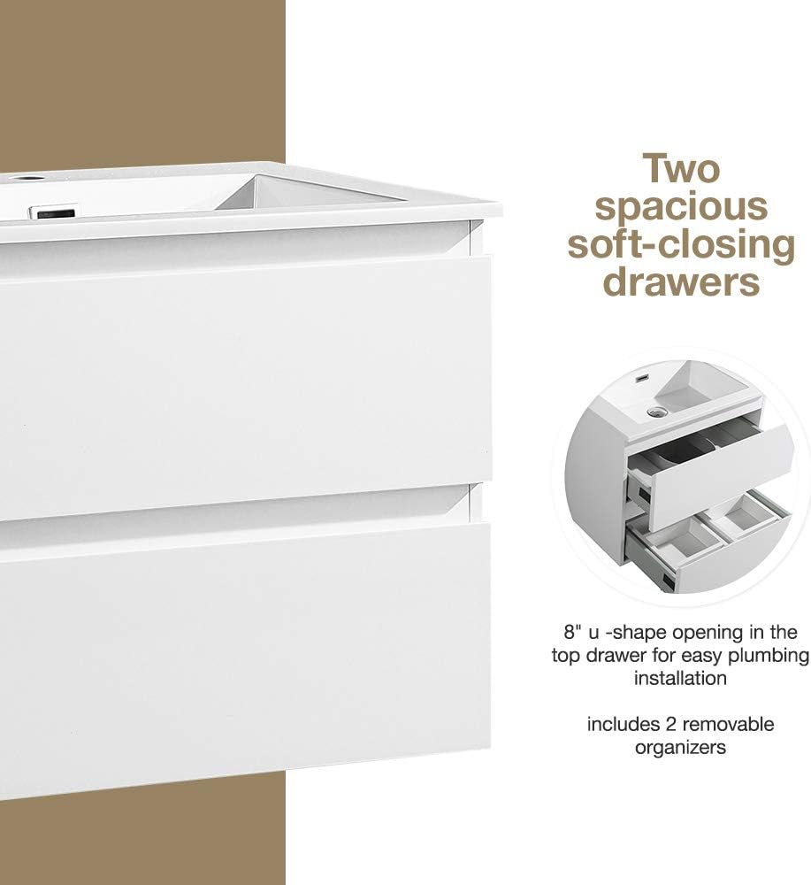 36 Inch Wall Mounted Bathroom Vanity with 2 Drawers and Sink L921