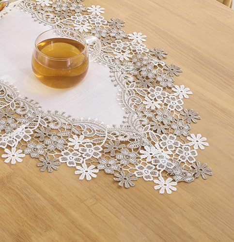White Beige Floral Lace Table Runner 16” x 120” K83073