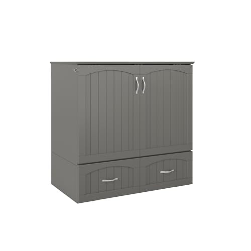 Queen Murphy Bed Chest with Mattress and Storage in Grey R6559