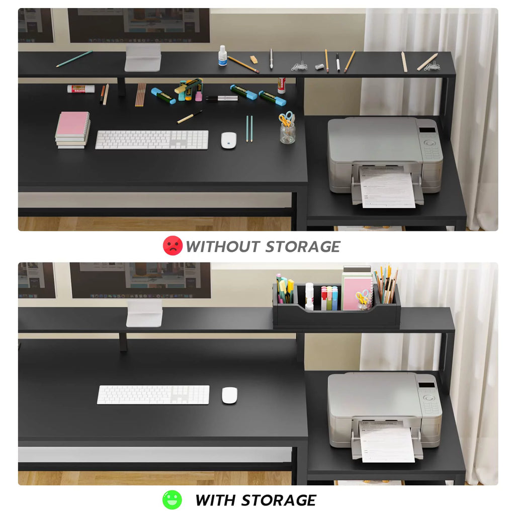 L Shaped Desk with File Drawer and Power Outlet, Black V788