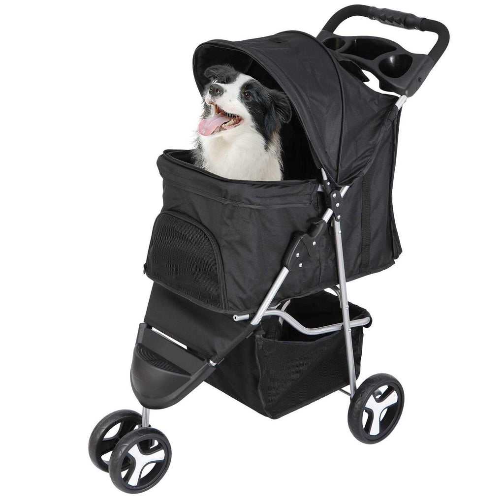3 Wheel Foldable Pet Stroller with Storage Basket W3658