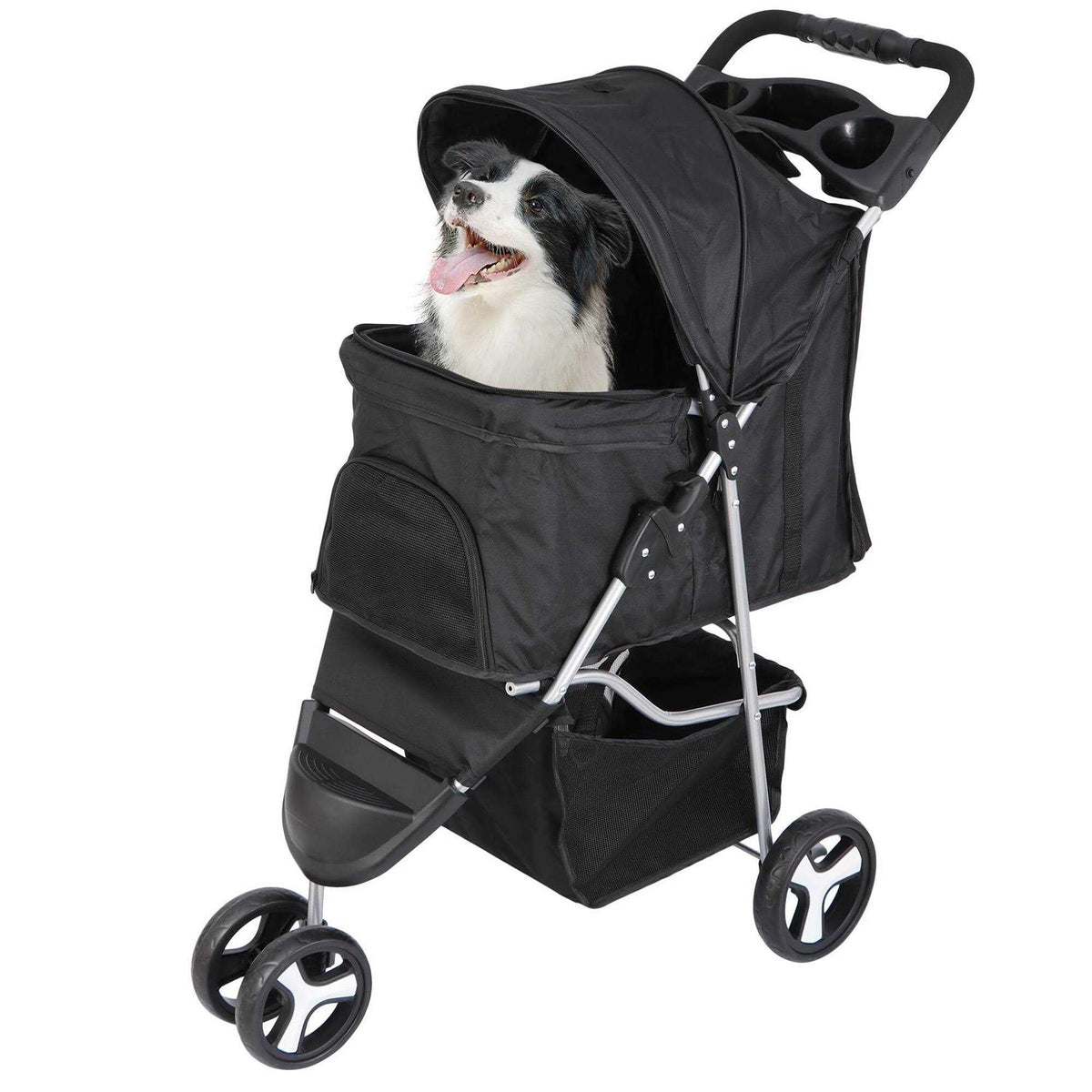 3 Wheel Foldable Pet Stroller with Storage Basket W3658