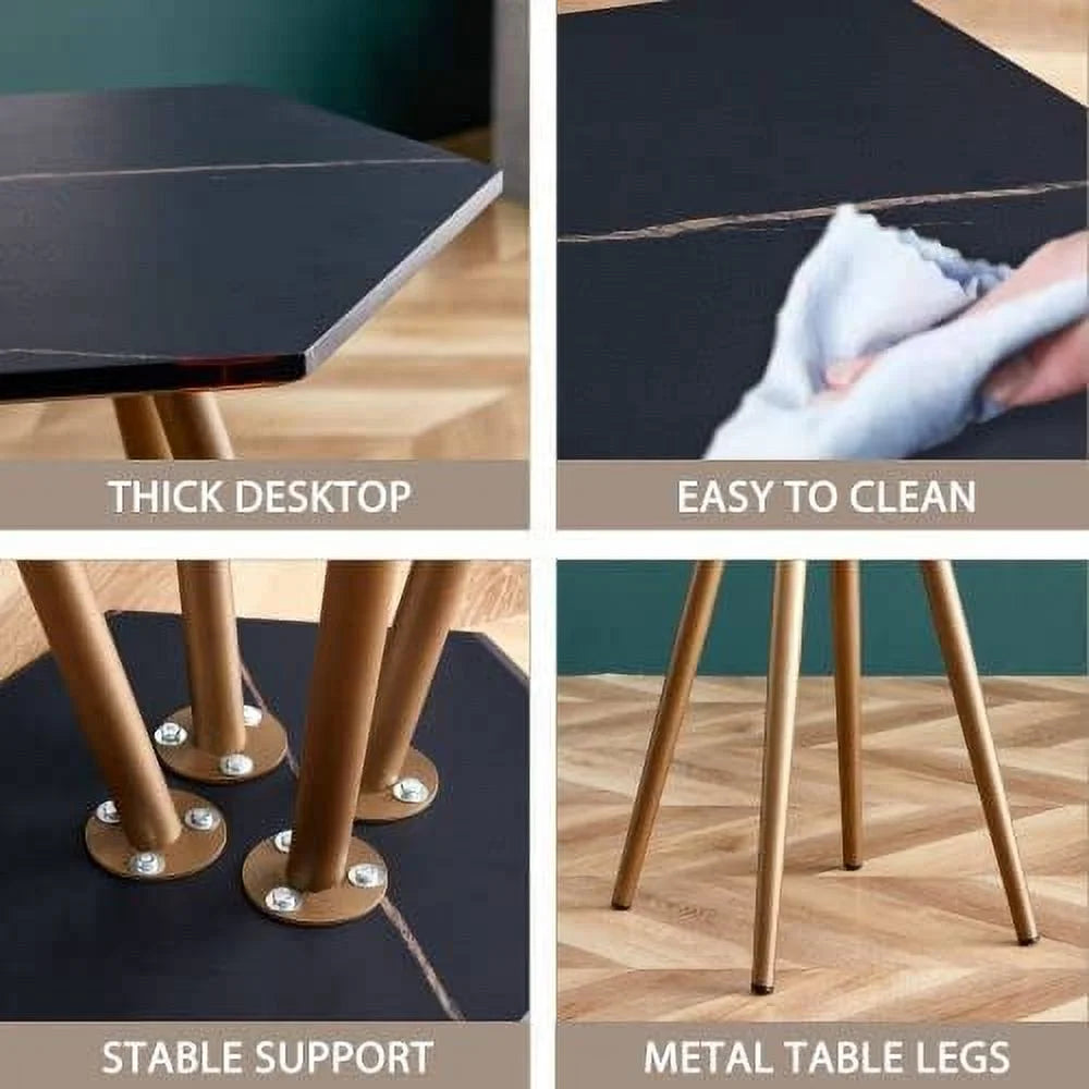 Faux Marble End & Side Table with Dark Gold Metal Legs H862257