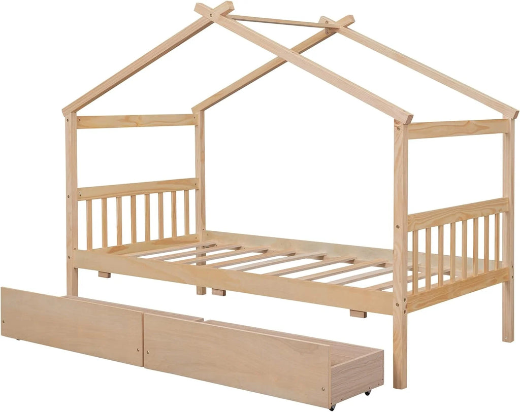 Wooden Platform Bed with Drawers and Headboard G759