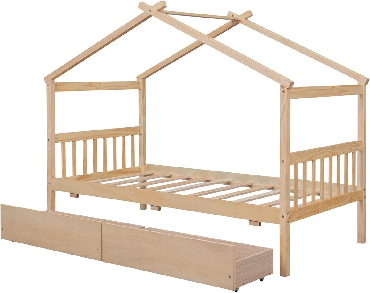 Wooden Platform Bed with Drawers and Headboard G759