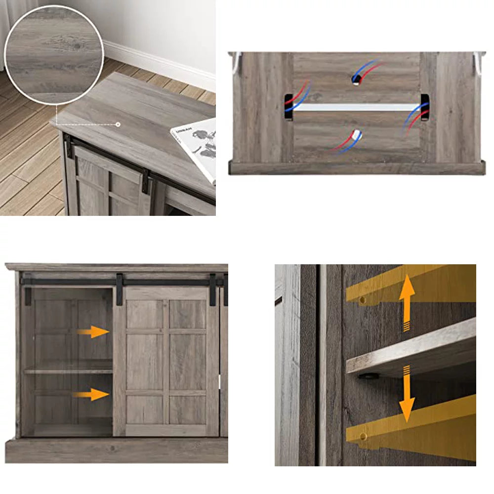 Wash Gray 58" TV Stand with Sliding Barn Door D1748