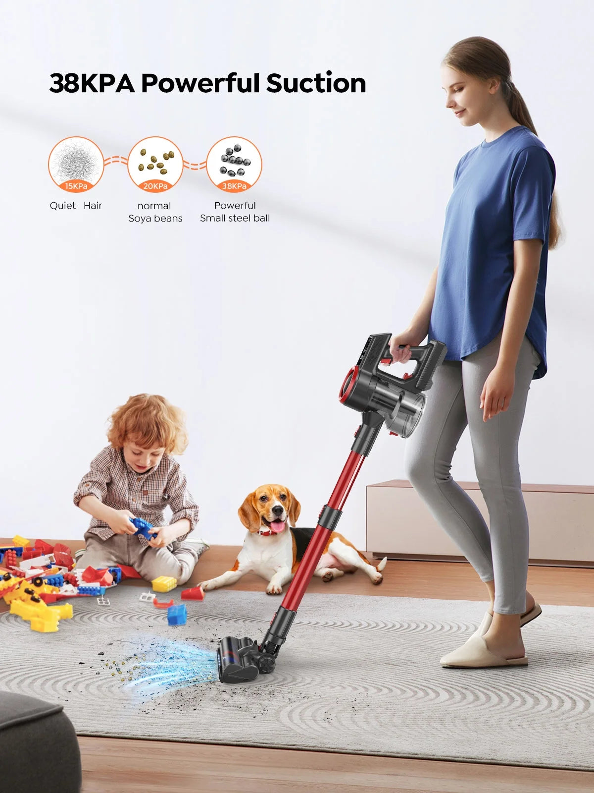 Cordless Stick Vacuum Cleaner 450W 38Kpa Detachable Battery O1449