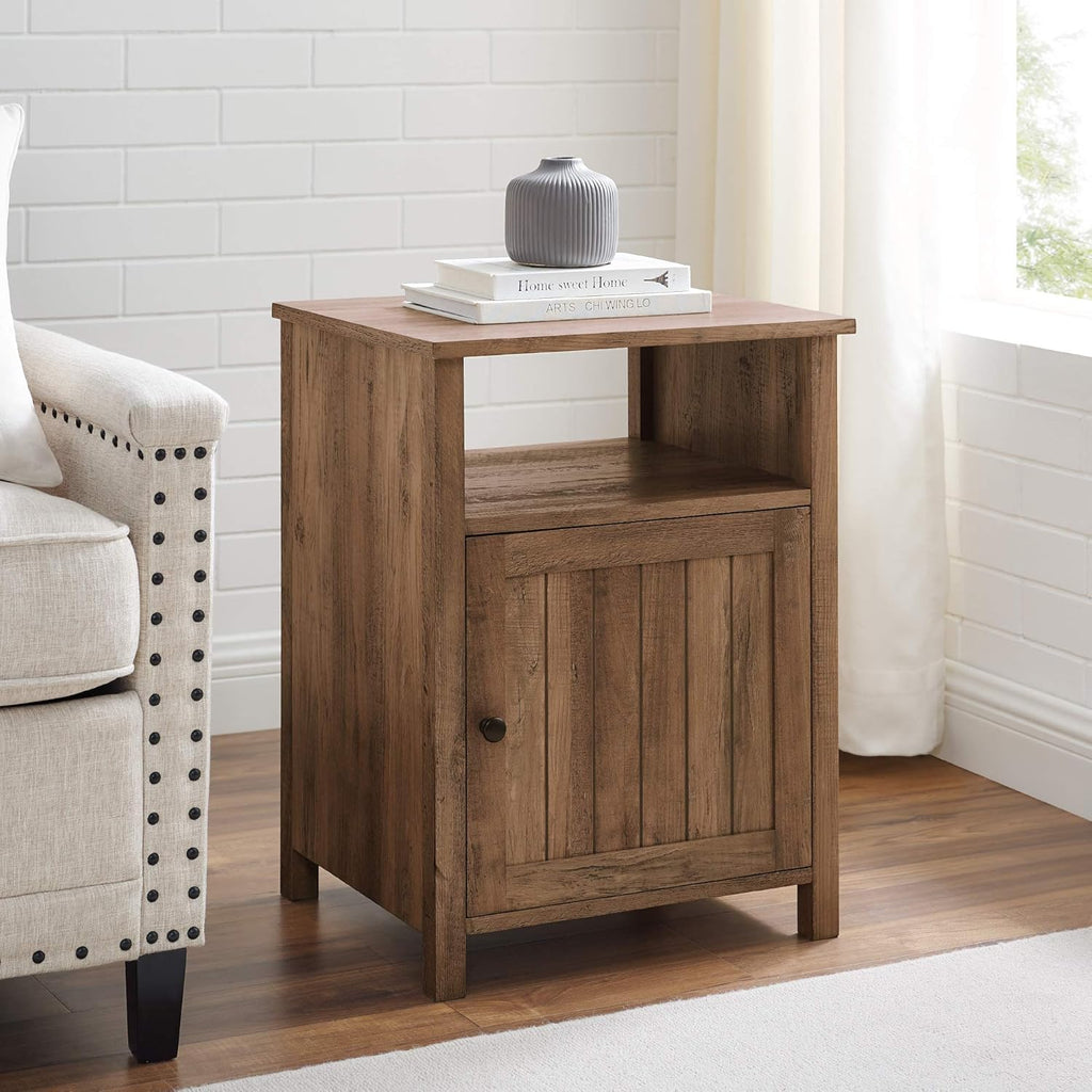 White Oak 18 Inch Wood Side Accent Table with Cabinet Door T8963