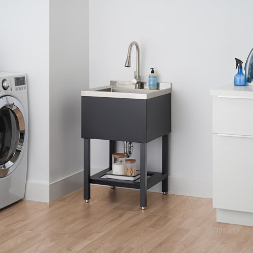 Stainless Steel Freestanding Single Bowl Utility Sink with Pull-Out Faucet K372647