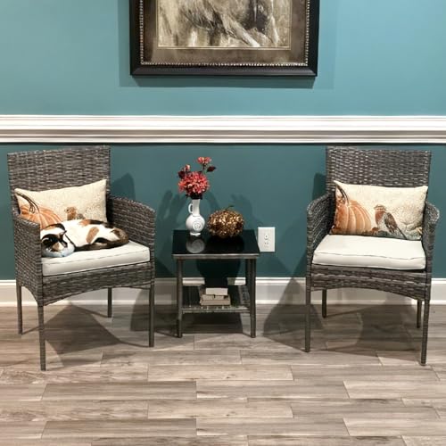 4-Piece Black Wicker Patio Furniture Set with Coffee Table S23037