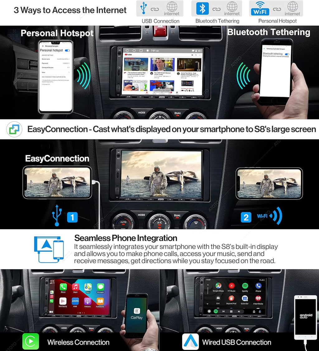 7 inch Double-DIN Android Car Stereo with Wireless CarPlay D3702