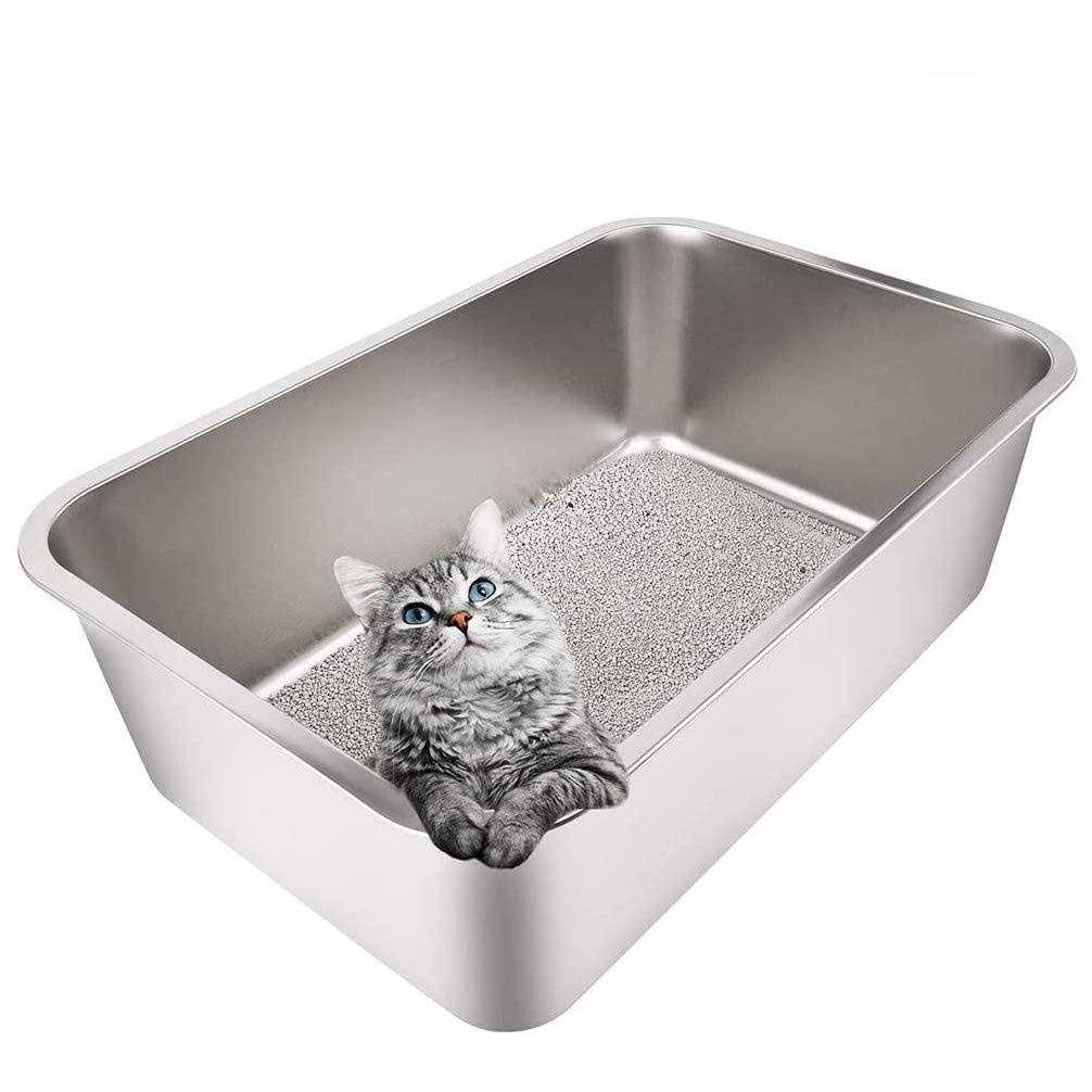Stainless Steel Litter Box with 8in High Sides N209383