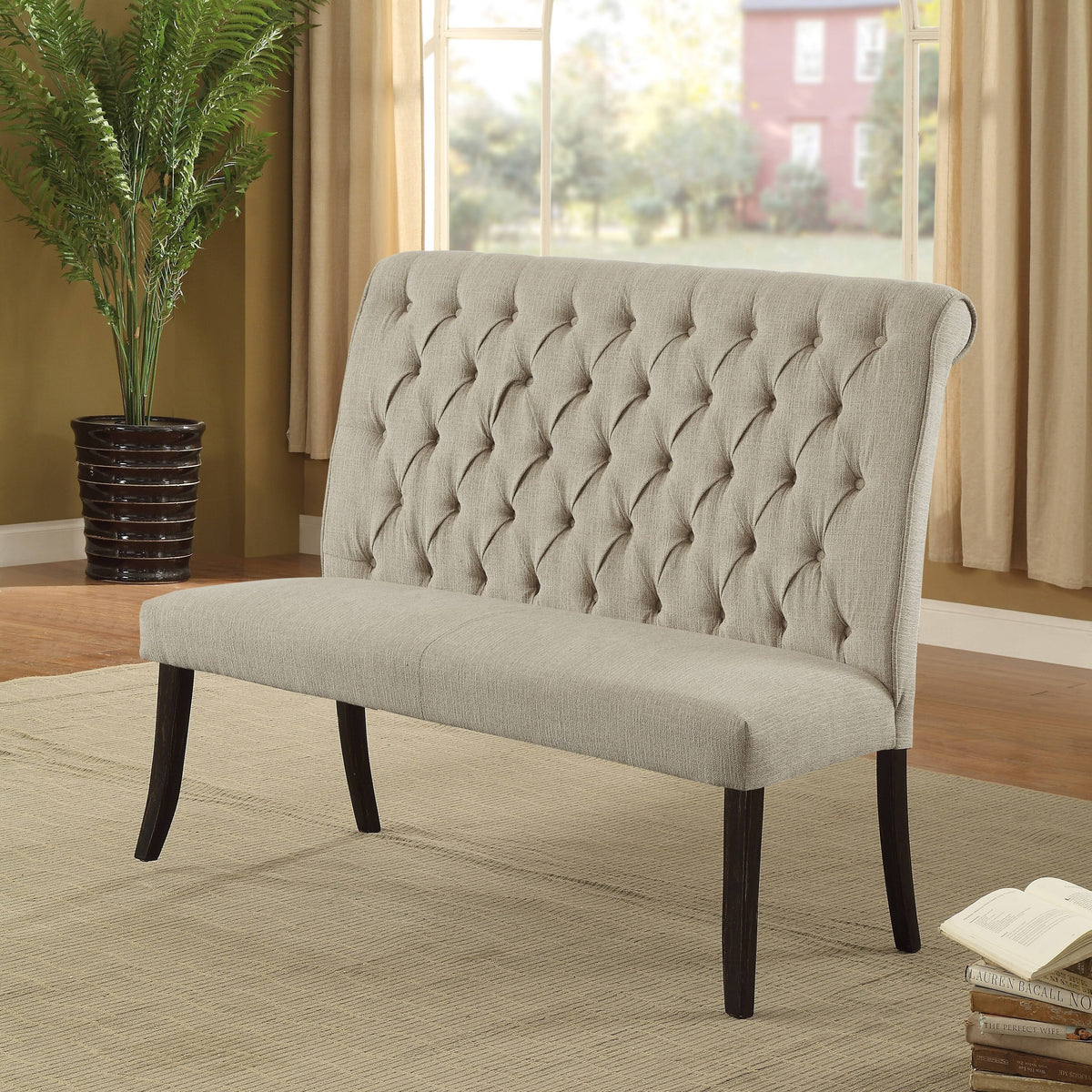 Ivory Chenille Tufted Dining Bench O2152