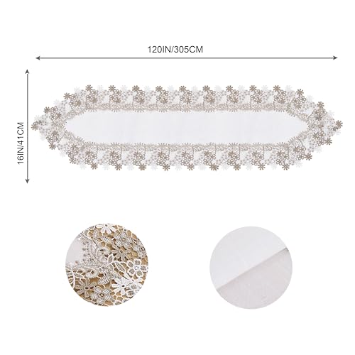 White Beige Floral Lace Table Runner 16” x 120” K83073