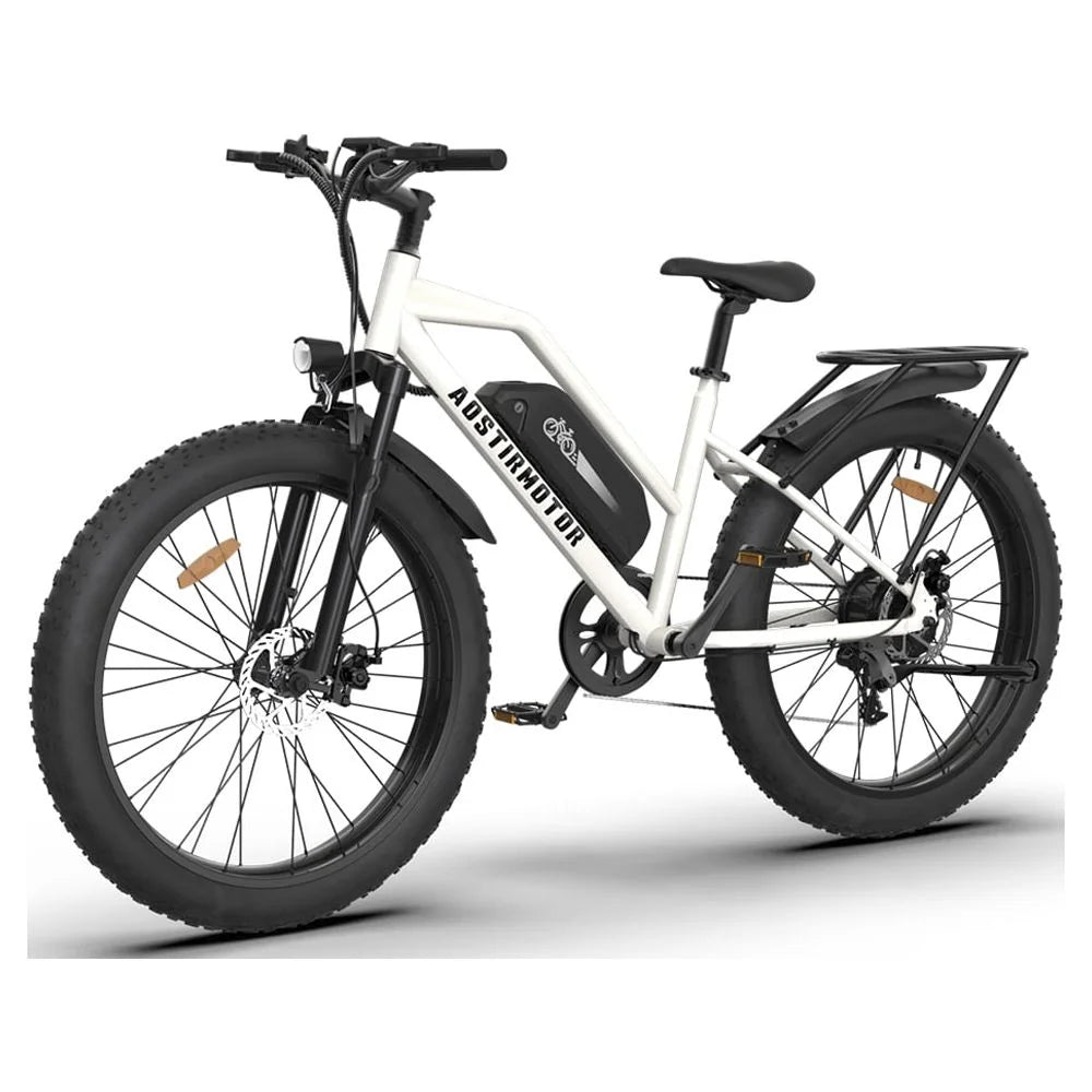 Electric Mountain Bike 750W 48V 13AH Removable Lithium Battery 26" 4.0 inch Fat Tire White O124935