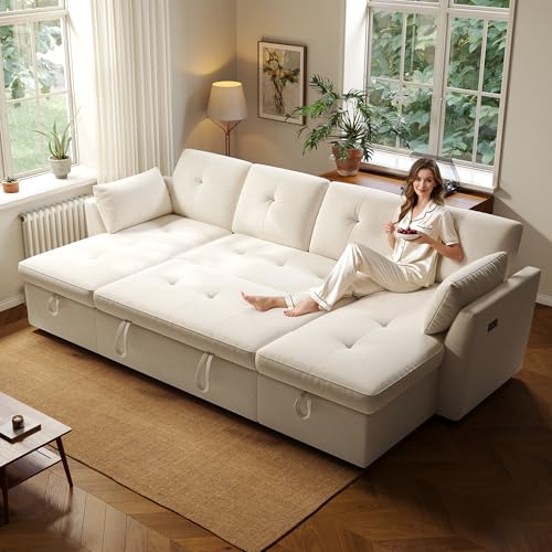 3 in 1 Convertible Velvet Sleeper Sofa Bed C73977