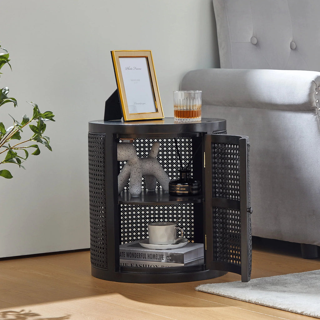15 Diameter Round End Table with Double Storage Cabinet T5895