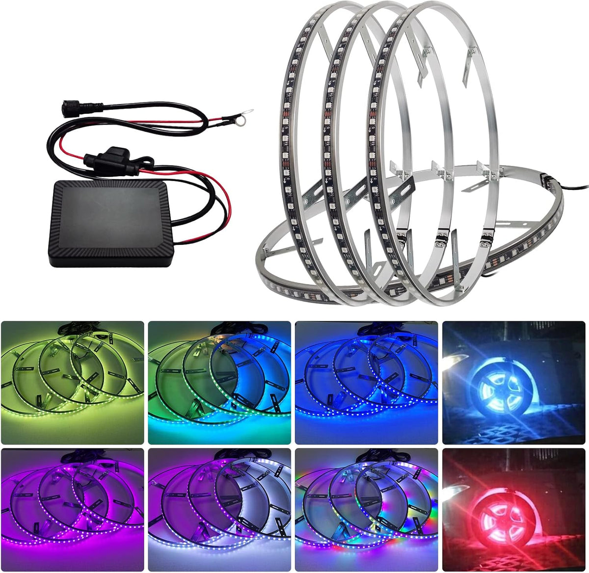 4PCS Dream Color Chasing Auto LED Wheel Ring Lights 17” Waterproof Wheel Light Kit with App Control S5981