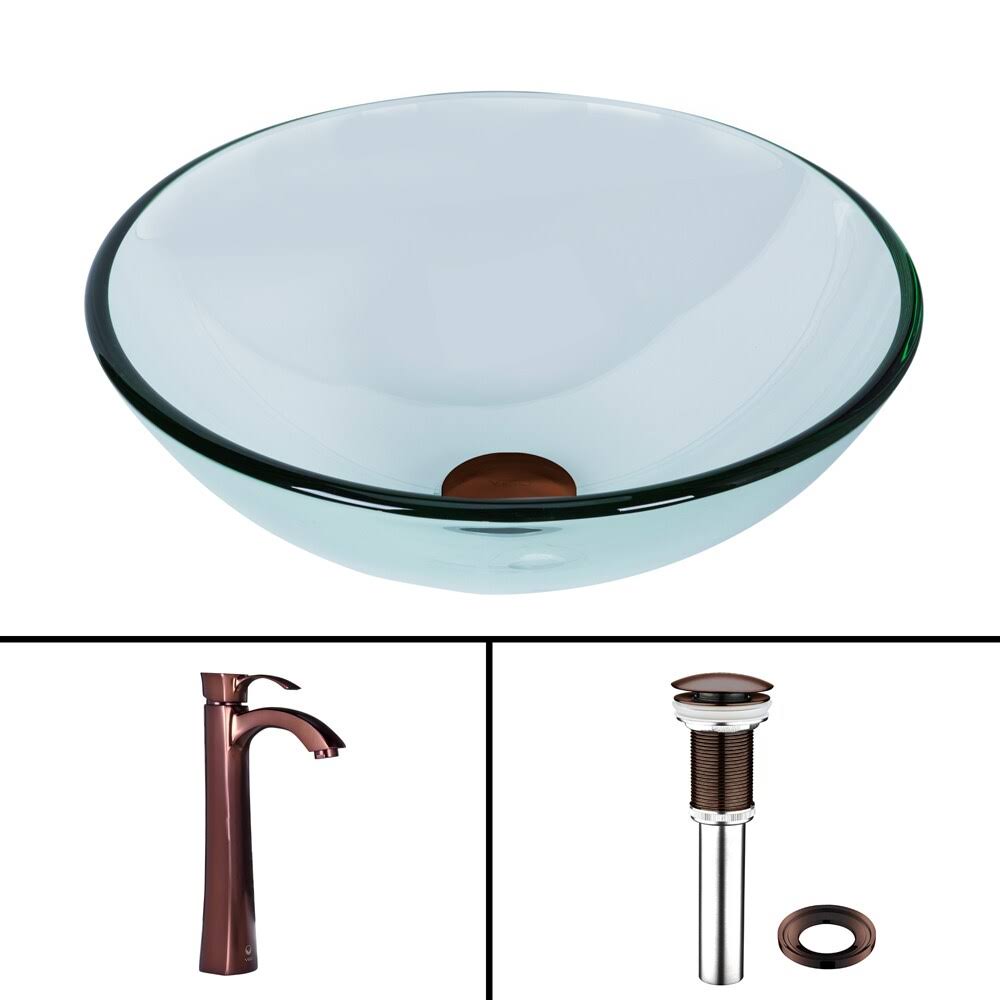 Glass Vessel Sink and Faucet Set Oil Rubbed Bronze T72765