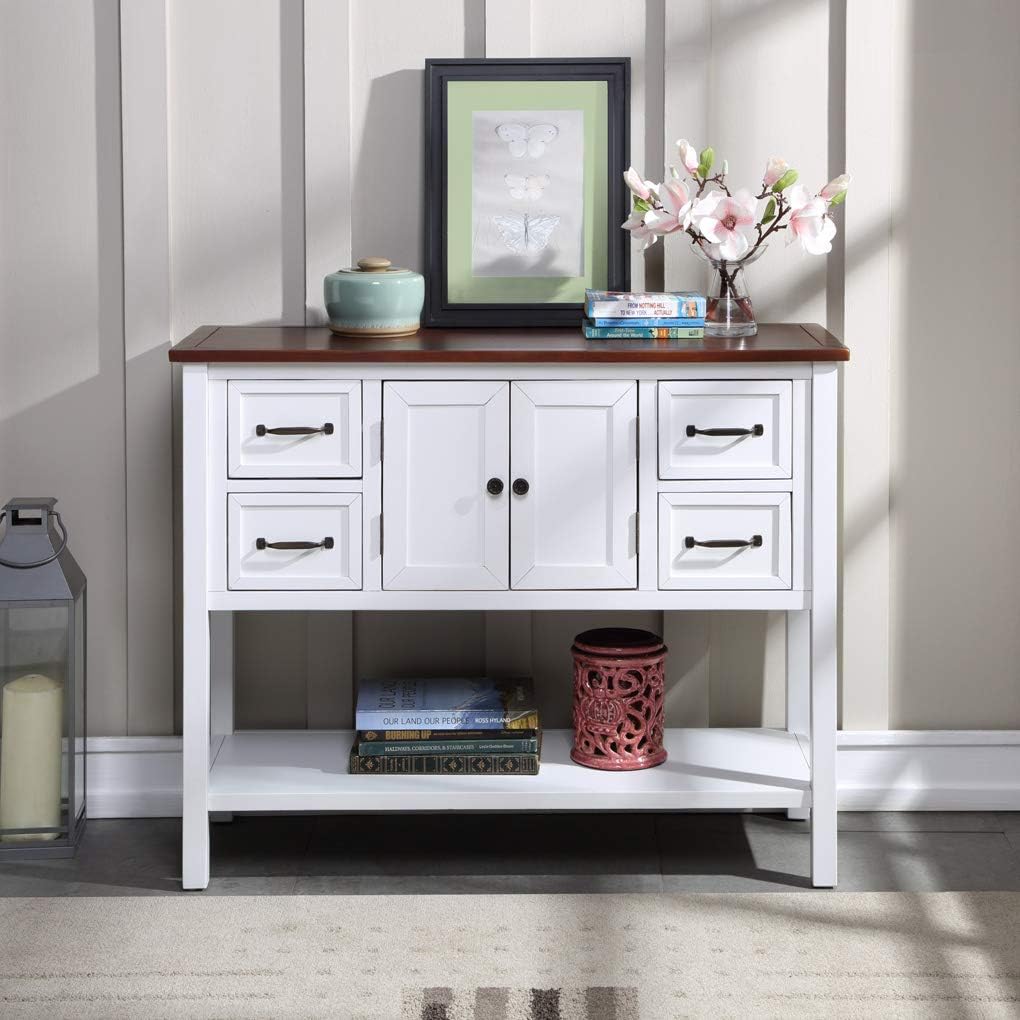 43 Inch Green Console Table with Doors Drawers and Open Shelf G747
