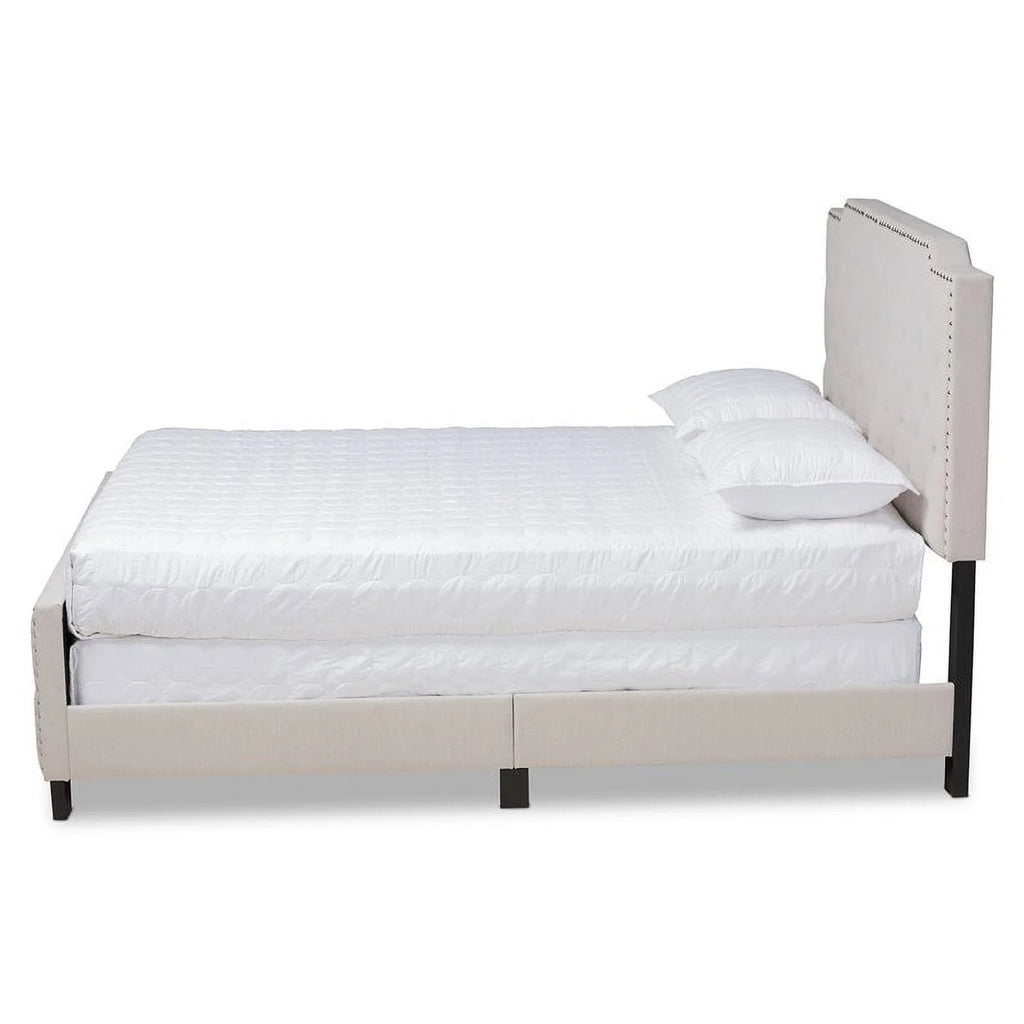 Beige Fabric Button Tufted King Size Panel Bed G976957